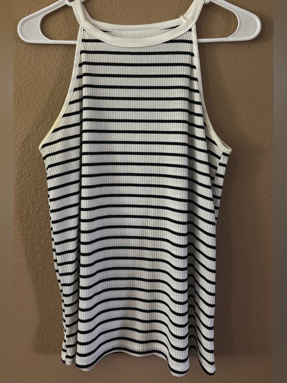 Women’s Striped Ribbed Halter Tank Top - Black & White - Picture 1 of 1